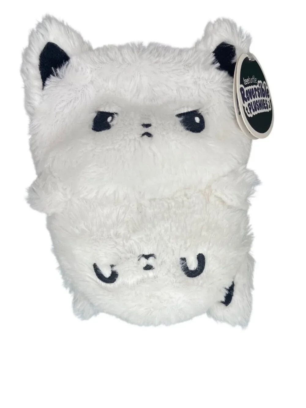 Teeturtle Reversible Plushie - White Cat - Happy/Sad Expressions - Soft & Cuddly